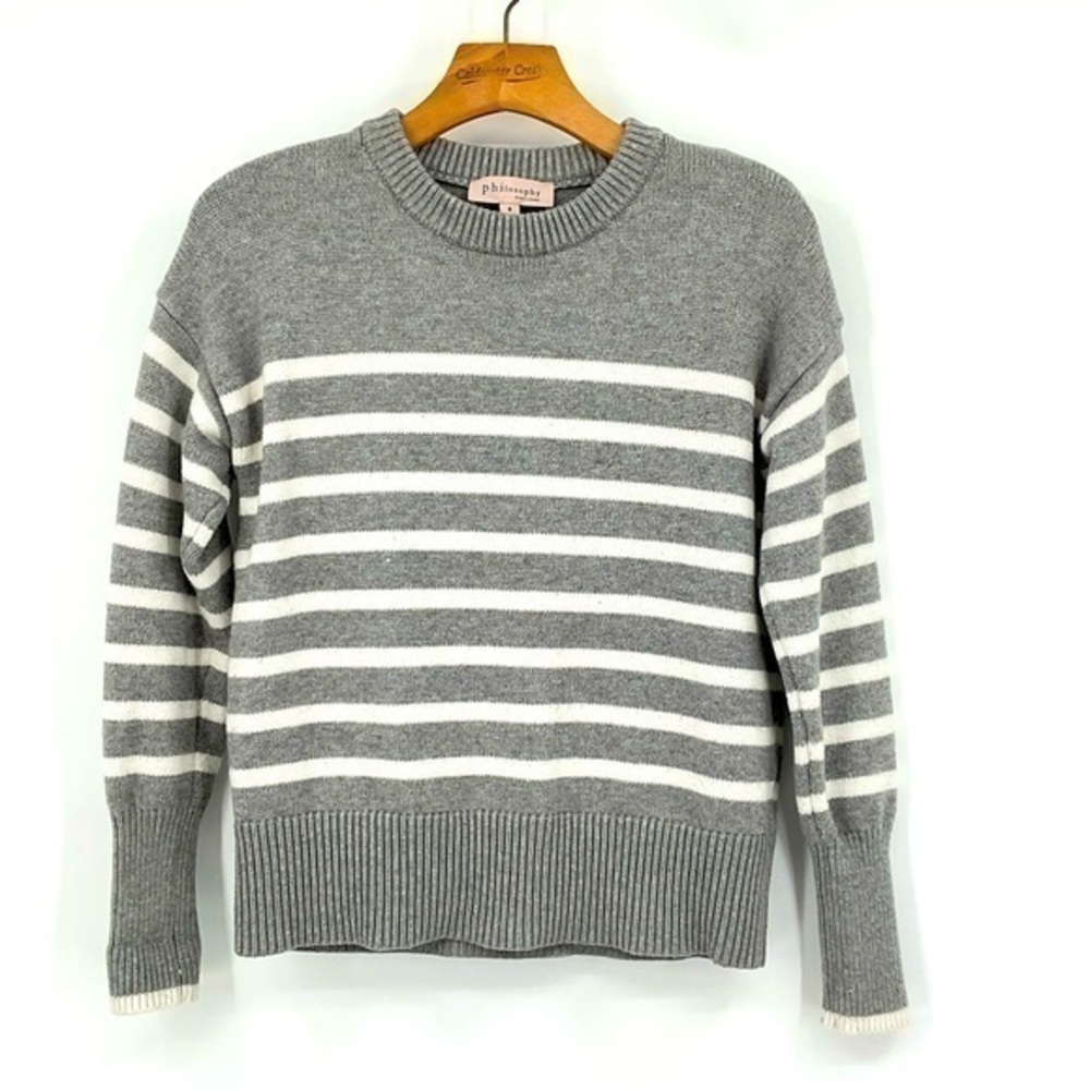 Philosophy Grey & White Stripe Sweater‎ Size Small J24